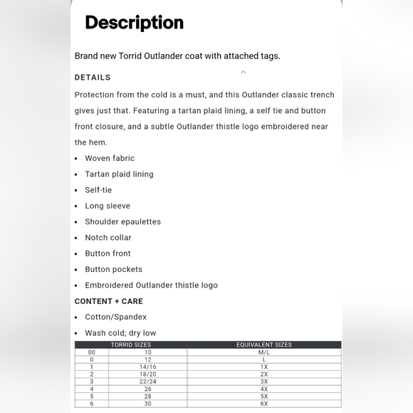 Torrid Outlander khaki trench coat. Size 3 - Picture 9 of 9